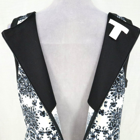 London Times Dress Womens 10 Black White Stretch Knit Back Zip Sleeveless Career - Picture 12 of 13